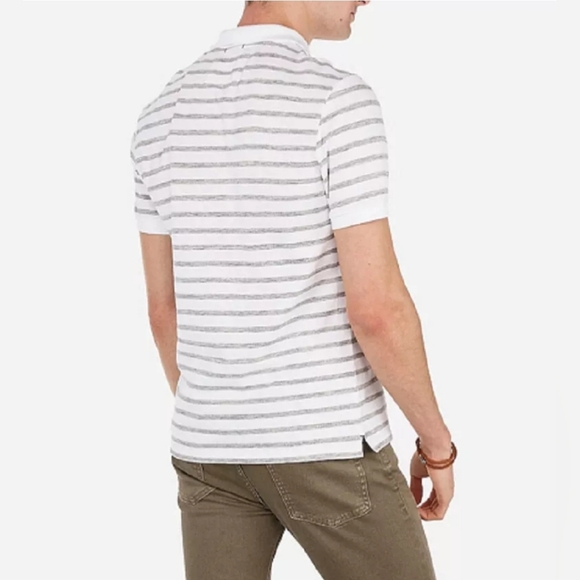 Express Men's White Striped 2 Button Stretch Pique Polo Shirt Size Large EUC - Picture 4 of 6